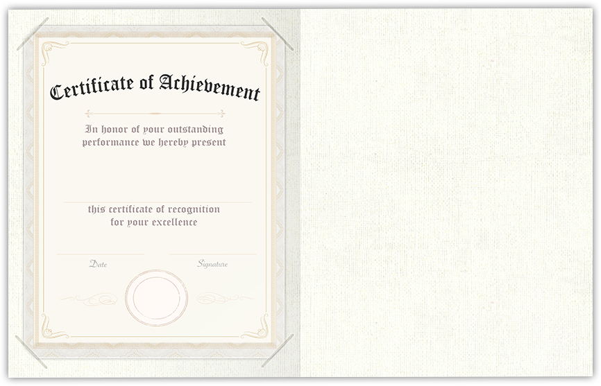 White Hopsack 90lb 9 1/2 x 12 Landscape or Portrait Certificate Holders with Square Corner Slits (Holds 8 1/2 x 11 Certificate)