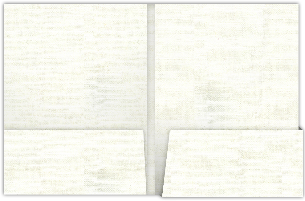 White Hopsack 90lb 9 x 12 Two Pocket Folders with 4 1/4 Inch Deep Box Pockets and 1/4 Inch Expansion with Double Score Spine