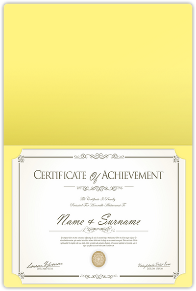 Canary Smooth 140lb 9 1/2 x 12 Landscape or Portrait Certificate Holders with Rounded Corner Slits