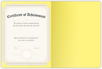 Canary Smooth 140lb 9 1/2 x 12 Landscape or Portrait Certificate Holders with Rounded Corner Slits