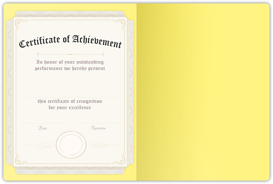 Canary Smooth 140lb 9 1/2 x 12 Landscape or Portrait Certificate Holders with Rounded Corner Slits