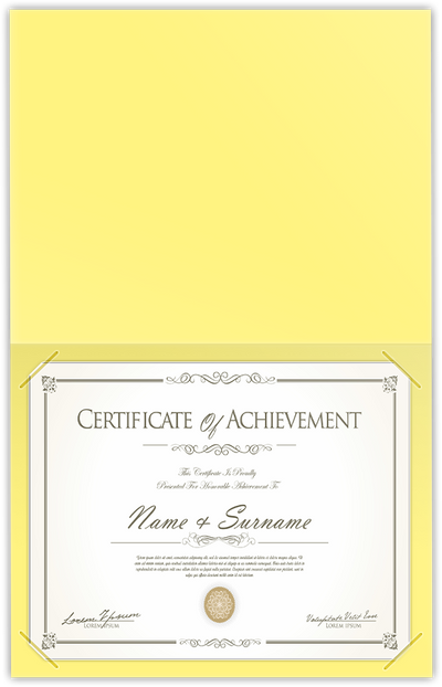 Canary Smooth 140lb 9 1/2 x 12 Landscape or Portrait Certificate Holders with Square Corner Slits (Holds 8 1/2 x 11 Certificate)
