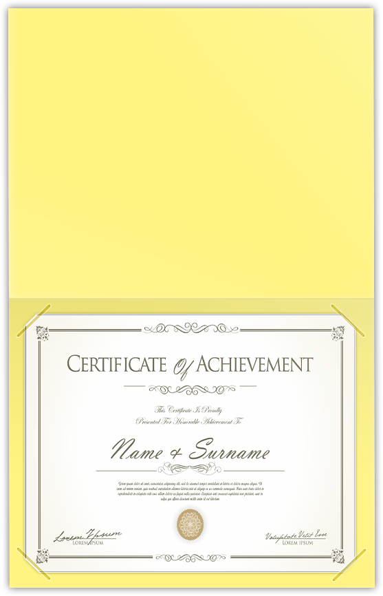 Canary Smooth 140lb 9 1/2 x 12 Landscape or Portrait Certificate Holders with Square Corner Slits (Holds 8 1/2 x 11 Certificate)
