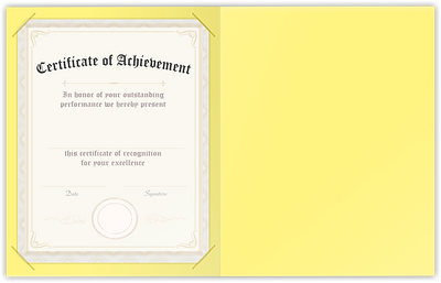 Canary Smooth 140lb 9 1/2 x 12 Landscape or Portrait Certificate Holders with Square Corner Slits (Holds 8 1/2 x 11 Certificate)