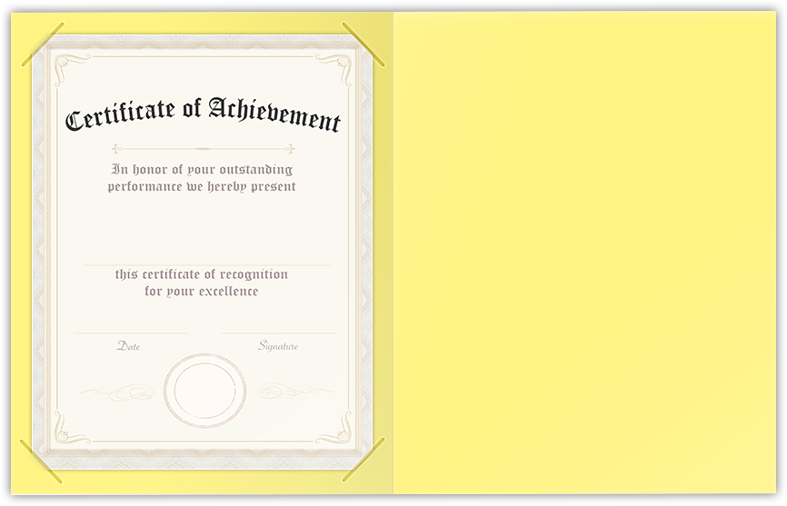 Canary Smooth 140lb 9 1/2 x 12 Landscape or Portrait Certificate Holders with Square Corner Slits (Holds 8 1/2 x 11 Certificate)