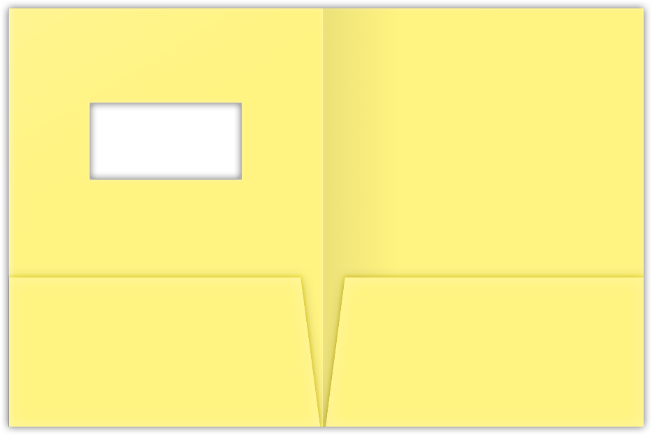 Canary Smooth 140lb 9 x 12 Two Pocket Folders with 4 Inch Pockets and 2 x 4 Window