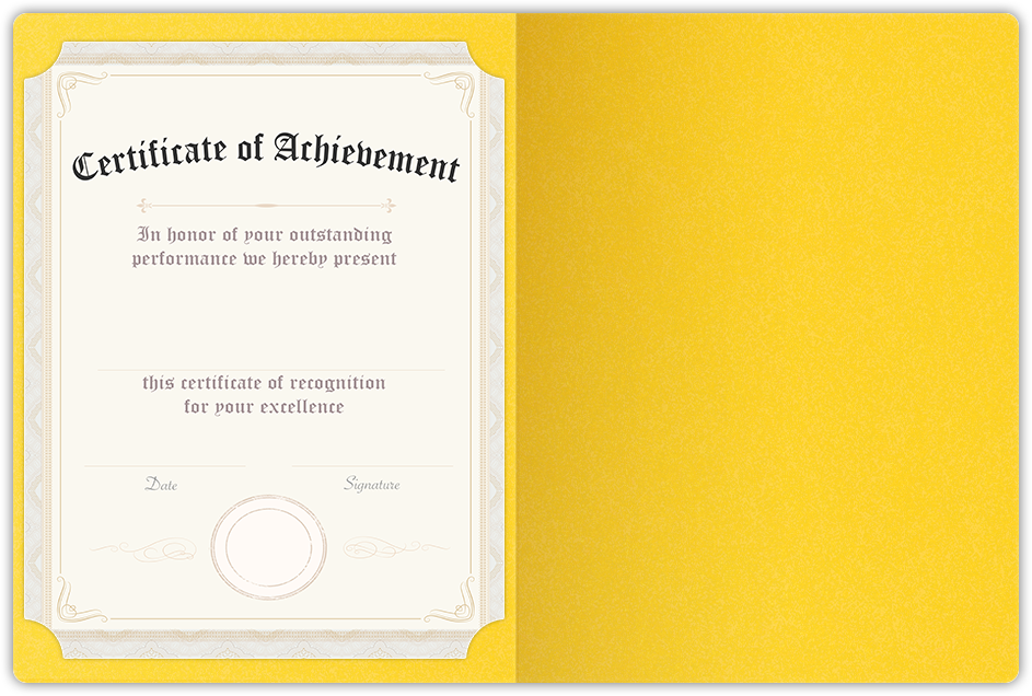 Lemon Drop Vellum 100lb 9 1/2 x 12 Landscape or Portrait Certificate Holders with Rounded Corner Slits