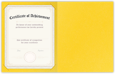 Lemon Drop Vellum 100lb 9 1/2 x 12 Landscape or Portrait Certificate Holders with Square Corner Slits (Holds 8 1/2 x 11 Certificate)
