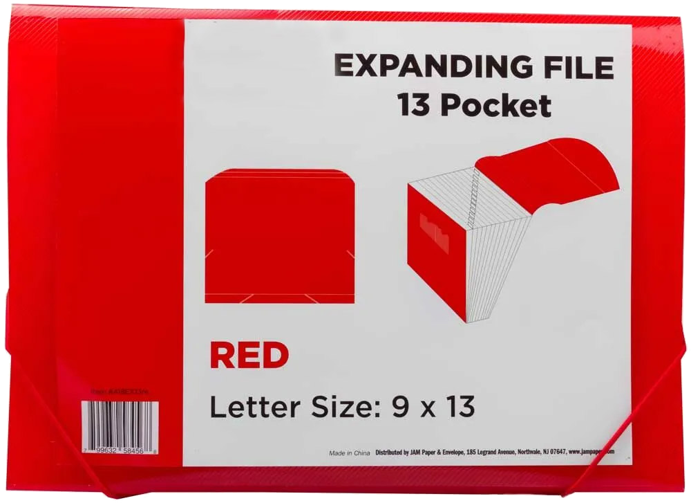 Red Letter Size 13 Pocket Expanding Files (9 x 13)