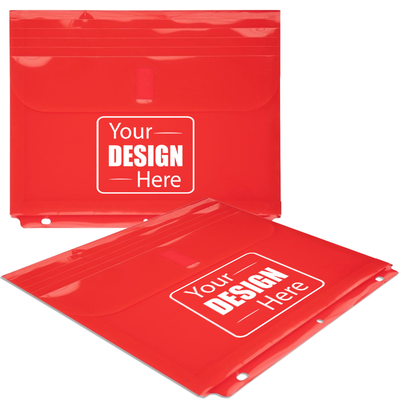 Red Letter Booklet 3 Hole Punch with 1" Expansion Plastic Envelopes (9 1/2 x 11 1/2) with Hook and Loop Closure