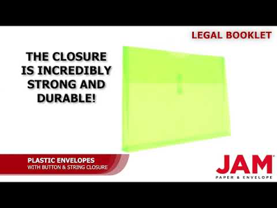 Lime Green Legal Open End Plastic Envelopes (9 3/4 x 14 1/2) with Button & String