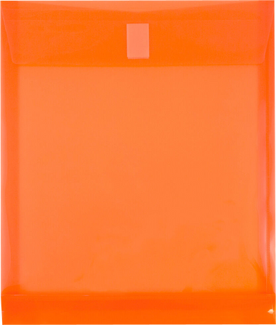 Orange Letter Open End with 1" Expansion Plastic Envelopes (9 3/4 x 11 3/4) with Hook and Loop Closure
