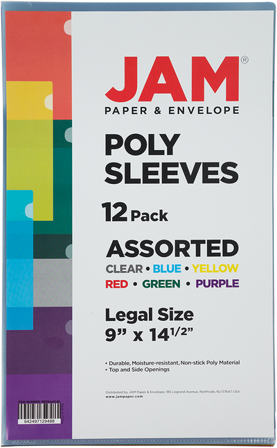 Assorted Color Legal Plastic Sleeves - 12 Pack