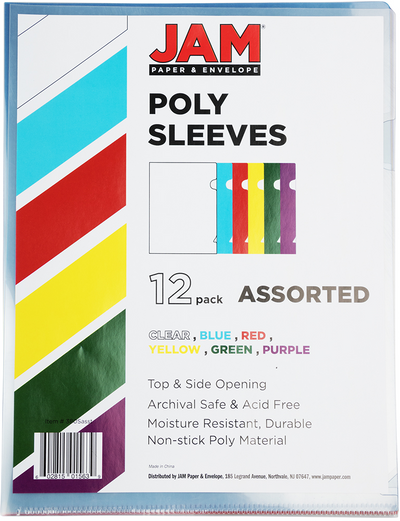Assorted Color 9 x 11 1/2 Plastic Sleeves - 12 Pack