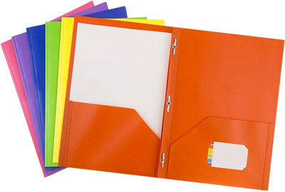 Assorted Primary 9 x 12 Plastic Pop with Clasp Folders - 6 Pack