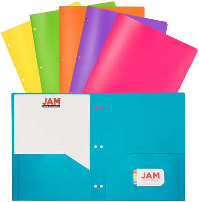 Assorted Fashion 9 1/2 x 11 1/2 Plastic Pop 3 Hole Punch Folders - 6 Pack