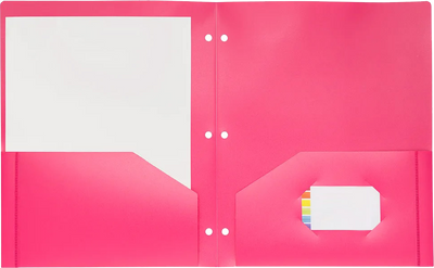 Assorted Fashion 9 1/2 x 11 1/2 Plastic Pop 3 Hole Punch Folders - 6 Pack