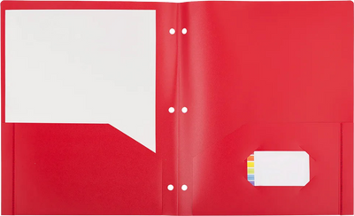 Assorted Primary 9 1/2 x 11 1/2 Plastic Pop 3 Hole Punch Folders - 6 Pack