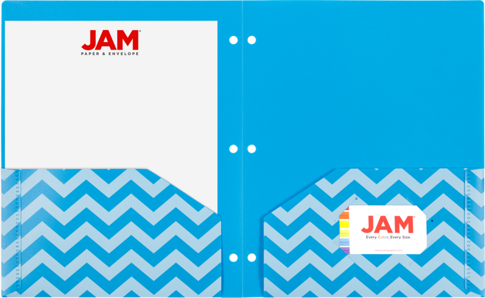 Assorted Chevron 9 ½ x 11 5/8 Plastic 3 Hole Punch Folders - 6 Pack