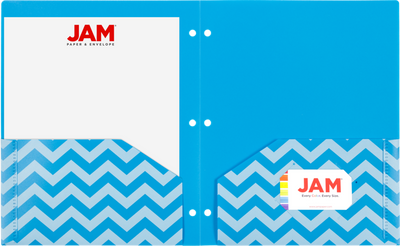 Assorted Chevron 9 ½ x 11 5/8 Plastic 3 Hole Punch Folders - 6 Pack