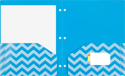 Assorted Chevron 9 ½ x 11 5/8 Plastic 3 Hole Punch Folders - 6 Pack