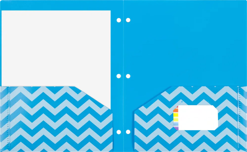 Assorted Chevron 9 ½ x 11 5/8 Plastic 3 Hole Punch Folders - 6 Pack