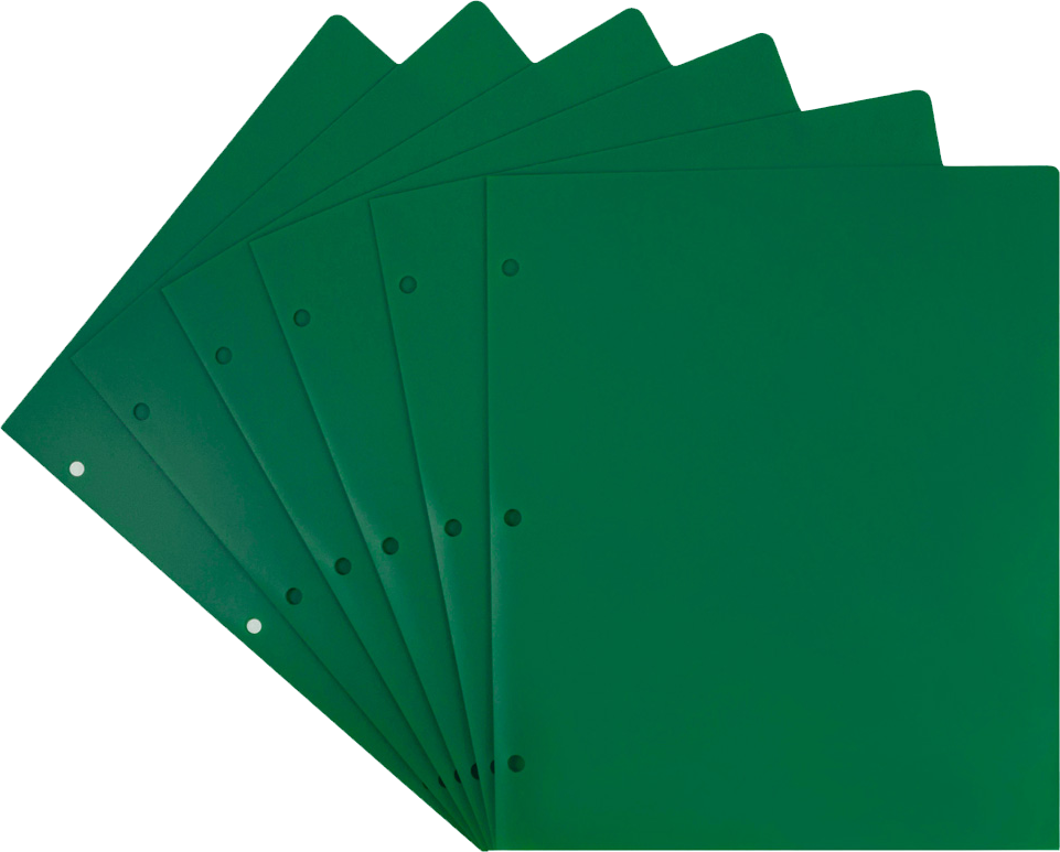 Green 9 x 12 Plastic 3 Hole Punched Heavy Duty Folders