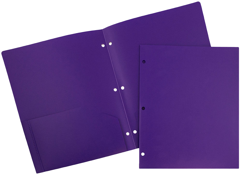 Purple 9 x 12 Plastic 3 Hole Punched Heavy Duty Folders