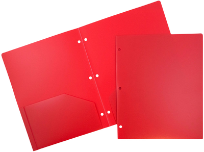 Red 9 x 12 Plastic 3 Hole Punched Heavy Duty Folders