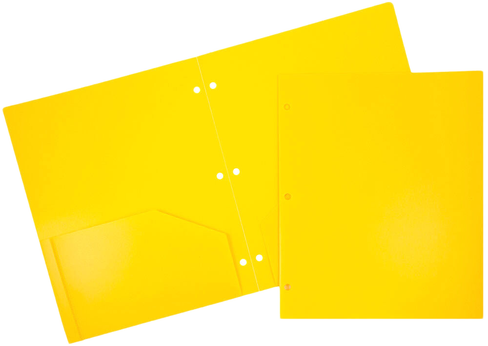 Yellow 9 x 12 Plastic 3 Hole Punched Heavy Duty Folders
