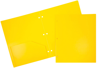 Yellow 9 x 12 Plastic 3 Hole Punched Heavy Duty Folders