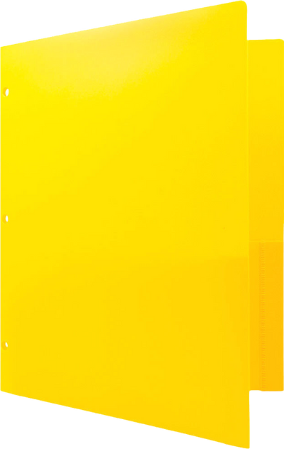 Yellow 9 x 12 Plastic 3 Hole Punched Heavy Duty Folders