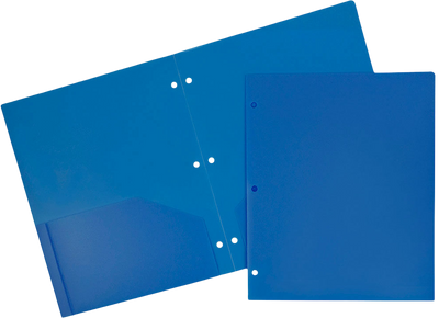 Blue 9 x 12 Plastic 3 Hole Punched Heavy Duty Folders