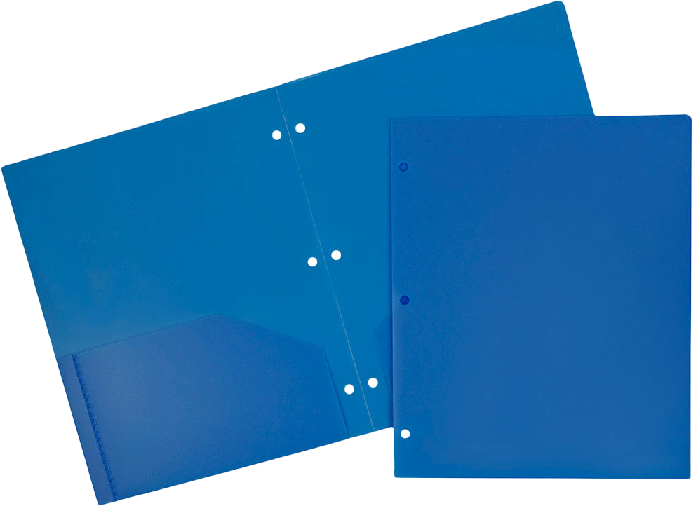 Blue 9 x 12 Plastic 3 Hole Punched Heavy Duty Folders