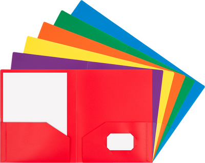 Assorted Primary 9 x 12 Plastic Heavy Duty Folders - 6 Pack