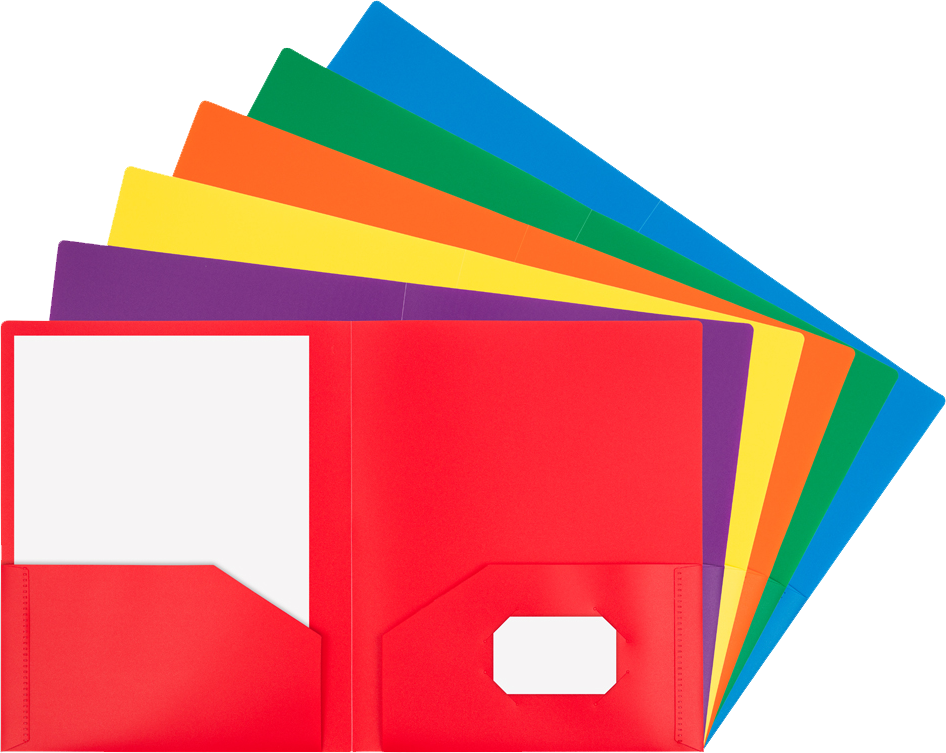 Assorted Primary 9 x 12 Plastic Heavy Duty Folders - 6 Pack