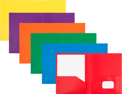 Assorted Primary 9 x 12 Plastic Heavy Duty Folders - 6 Pack