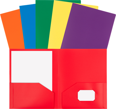 Assorted Primary 9 x 12 Plastic Heavy Duty Folders - 6 Pack
