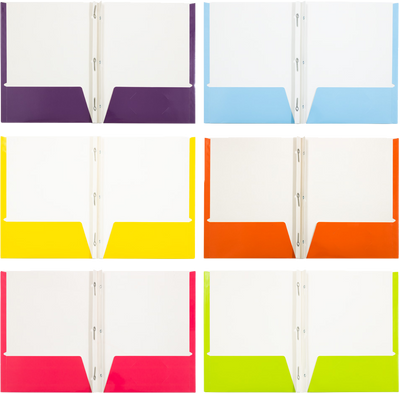 Assorted Fashion 9 x 12 Glossy with Clips Folders - 6 Pack