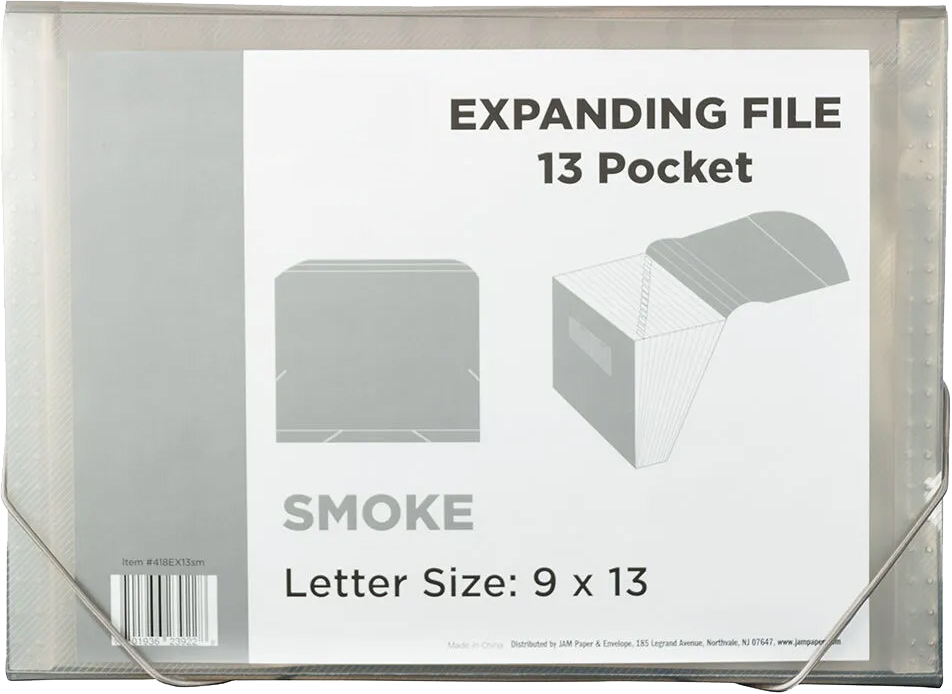 Smoke Gray Letter  13 Pocket Expanding Files (9 x 13)