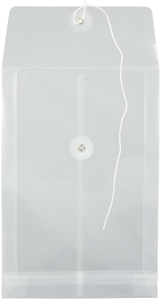 Clear 6 1/4 x 9 1/4 Open End Plastic Envelopes with Button & String