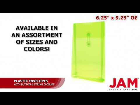 Lime Green 6 1/4 x 9 1/4 Open End Plastic Envelopes with Button & String