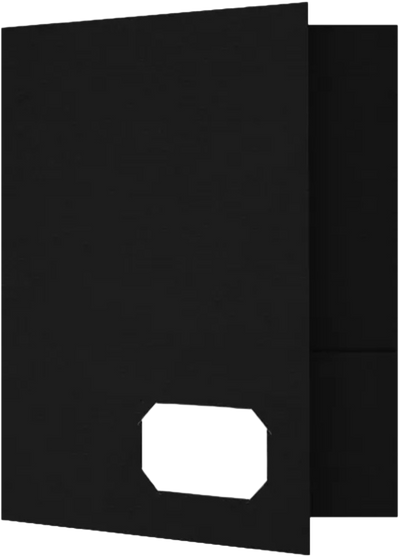 Black Linen 9 x 12 Folders with Front Cover Lower Right Card Slits