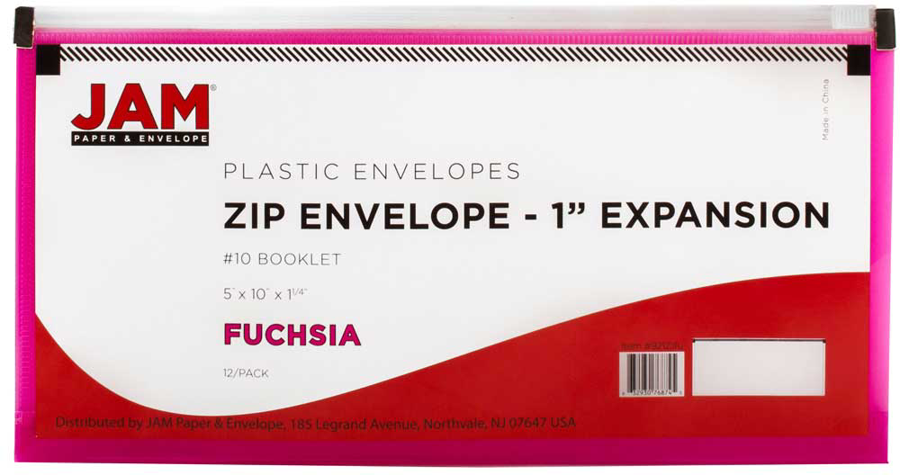 Fuchsia Pink #10 Business Plastic Envelopes with Zip Closure