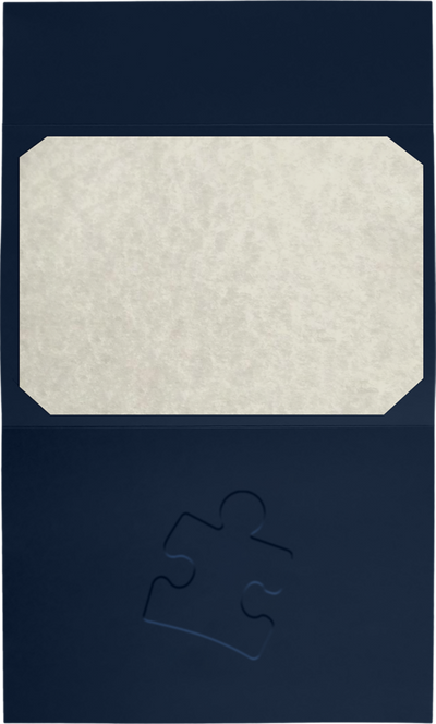 Nautical Blue Linen 100lb 6 1/2 x 9 1/2 Certificate Holders with Puzzle Piece Design