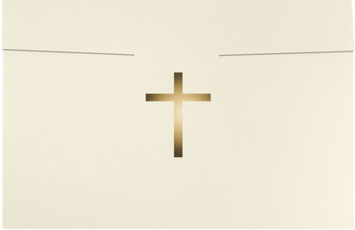 Natural Linen 100lb 6 1/2 x 9 1/2 Certificate Holders with Gold Foil Cross