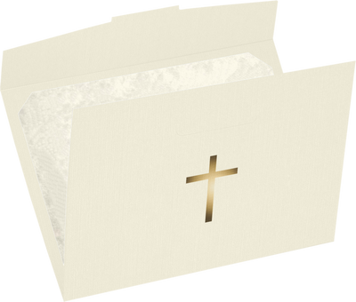 Natural Linen 100lb 6 1/2 x 9 1/2 Certificate Holders with Gold Foil Cross