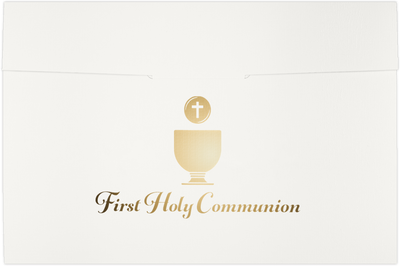 White Linen 100lb 6 1/2 x 9 1/2 Certificate Holders with Gold Foil First Holy Communion