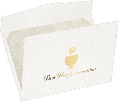 White Linen 100lb 6 1/2 x 9 1/2 Certificate Holders with Gold Foil First Holy Communion