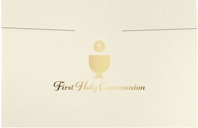 Natural Linen 100lb 6 1/2 x 9 1/2 Certificate Holders with Gold Foil First Holy Communion